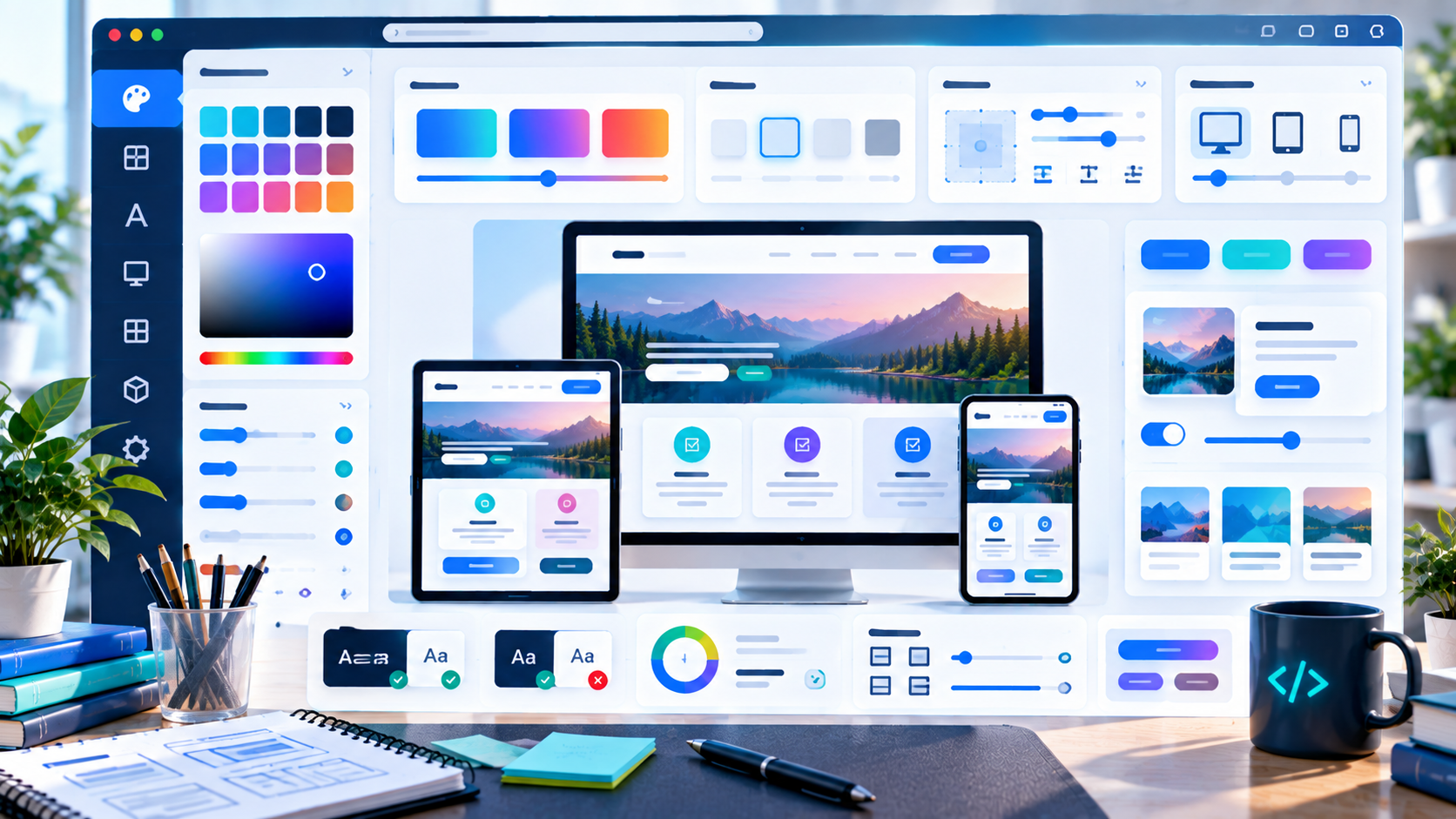CSS design controls for gradients shadows colors and responsive interfaces